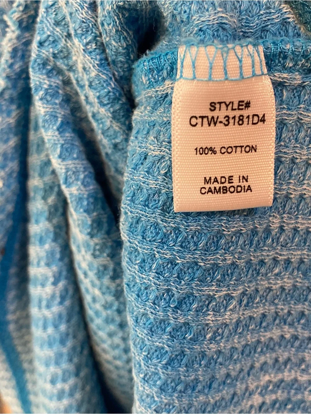 Zenana Mineral Washed Waffle Knit Thermal Top Sz XL Womens Blue Cotton Raw Edge